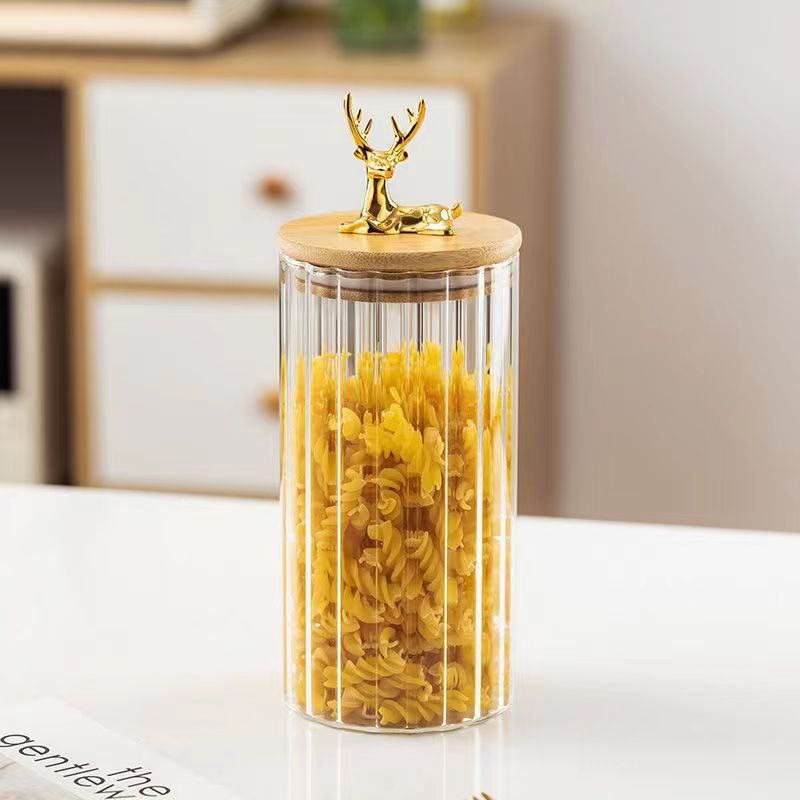 Deer head Nordic glass sealed jar food grade household tea tangerine peel storage jar with lid grain grain collection