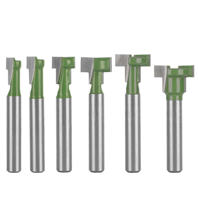 Yusheng Keyhole Cutter Green 6-Piece Set Woodworking Milling Cutter Double-Edge T-Groove Cutter Keyhole Photo Frame Hanging Gongs