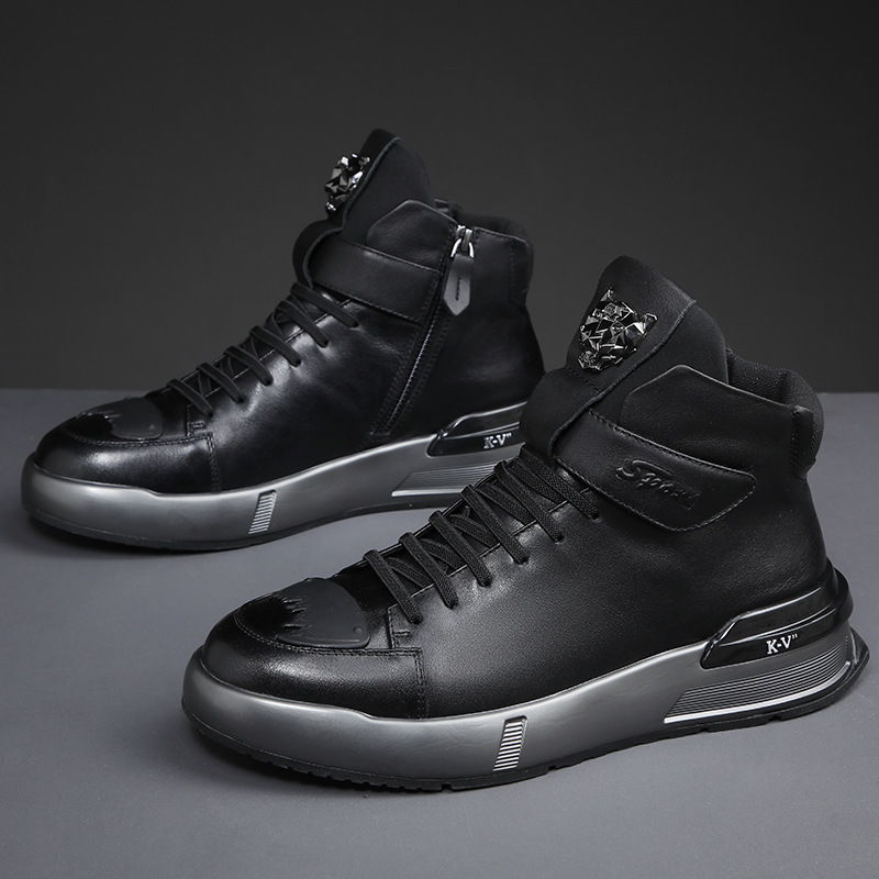 Botas Martin de cuero genuino para hombre, primavera e invierno 2023, nuevas botas de cuero de caña media-alta, gruesas y cálidas, con suela gruesa y capa superior de piel de vaca._voghion.com