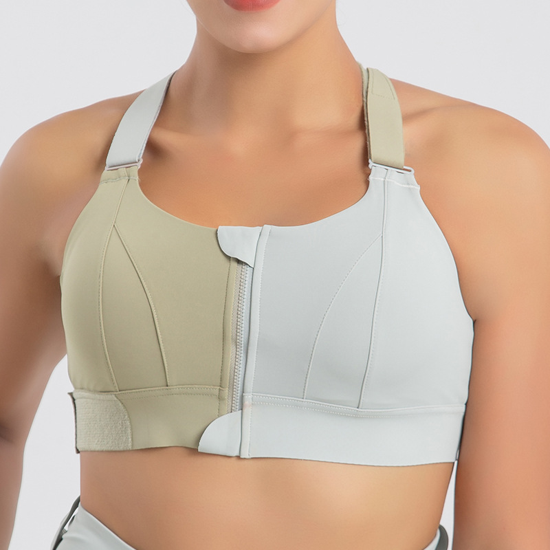 Plus size cross beauty Back Velcro sports underwear YKK zipper adjustable shoulder strap shockproof running bra