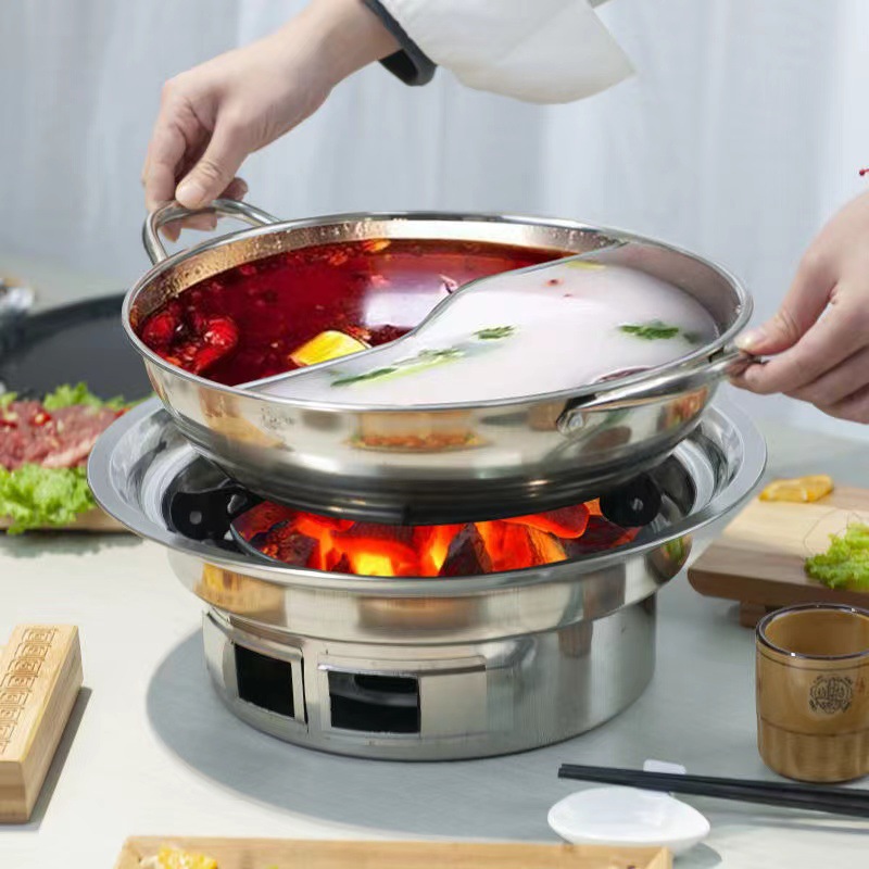 Stainless Steel Korean Style Barbecue Oven Round Household Commercial Camping Dinner Carbon Oven Portable Charcoal Barbecue Oven