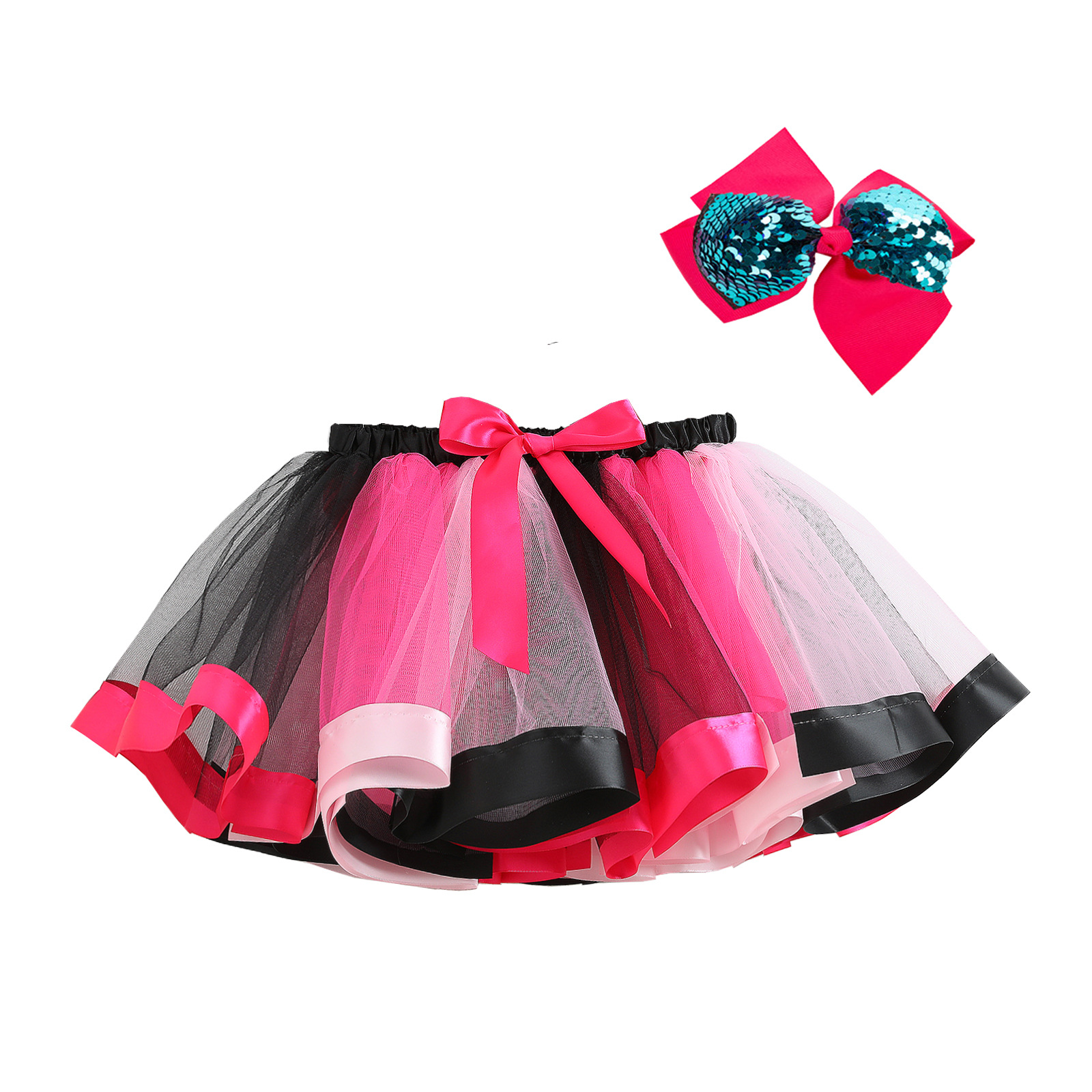 European and American Mesh Rainbow Skirt Children's tutu Half Princess Skirt with Bow Headwear baby dress