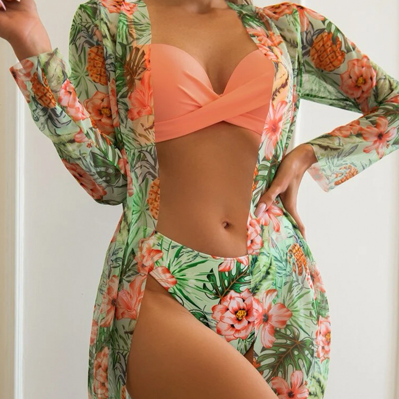 2024 new swimsuit Europe and the United States three-piece outer wear Europe and the United States cross-border bikini split swimsuit women's foreign trade bikini