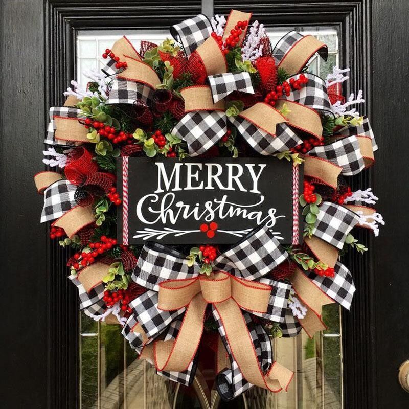 Xinyi M Christmas Letter Wreath American Christmas Door Hanging Simulation Red Fruit Wreath Rattan Decoration Cross-border Hot Sale
