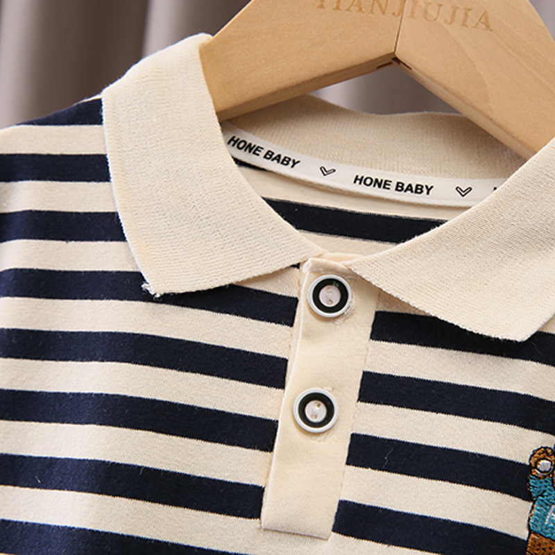 Children's clothing New Fashion children's baby two-piece short sleeve embroidered letter striped suit 01-2-3-4-5 years old half