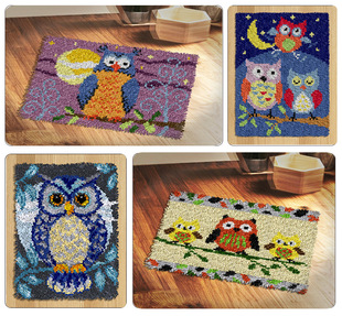 diy OWL Cushion Handmade Wool Embroidered Segment Embroidered Carpet Embroidered Carpet Mat Blanket Color Printing Material Package Amazon