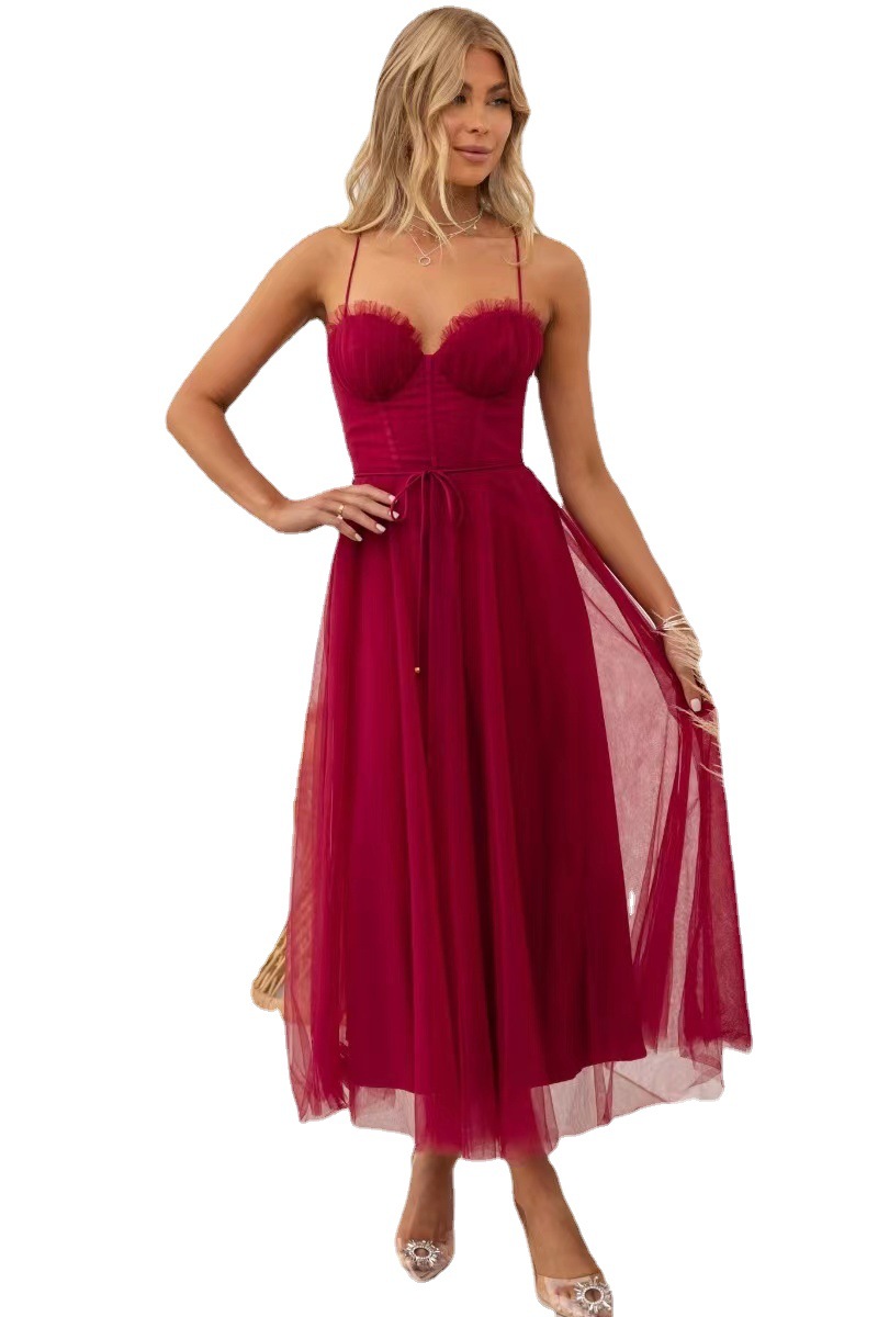 European and American Cross-border 2022 New Independent Station Amazon Elegant Sexy Strap Mesh Party Evening Dress