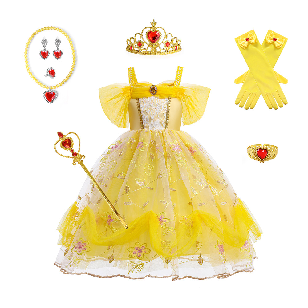 Princess Bell Halloween Puff Dress Children's Dress Beauty and the Beast Girls Belle Princess Costume