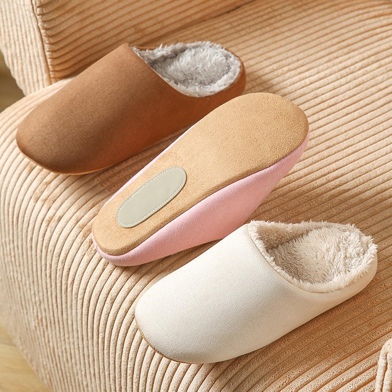 New autumn and winter indoor warm mute men's and women's cotton slippers furry fleece-lined confinement home office cotton slippers