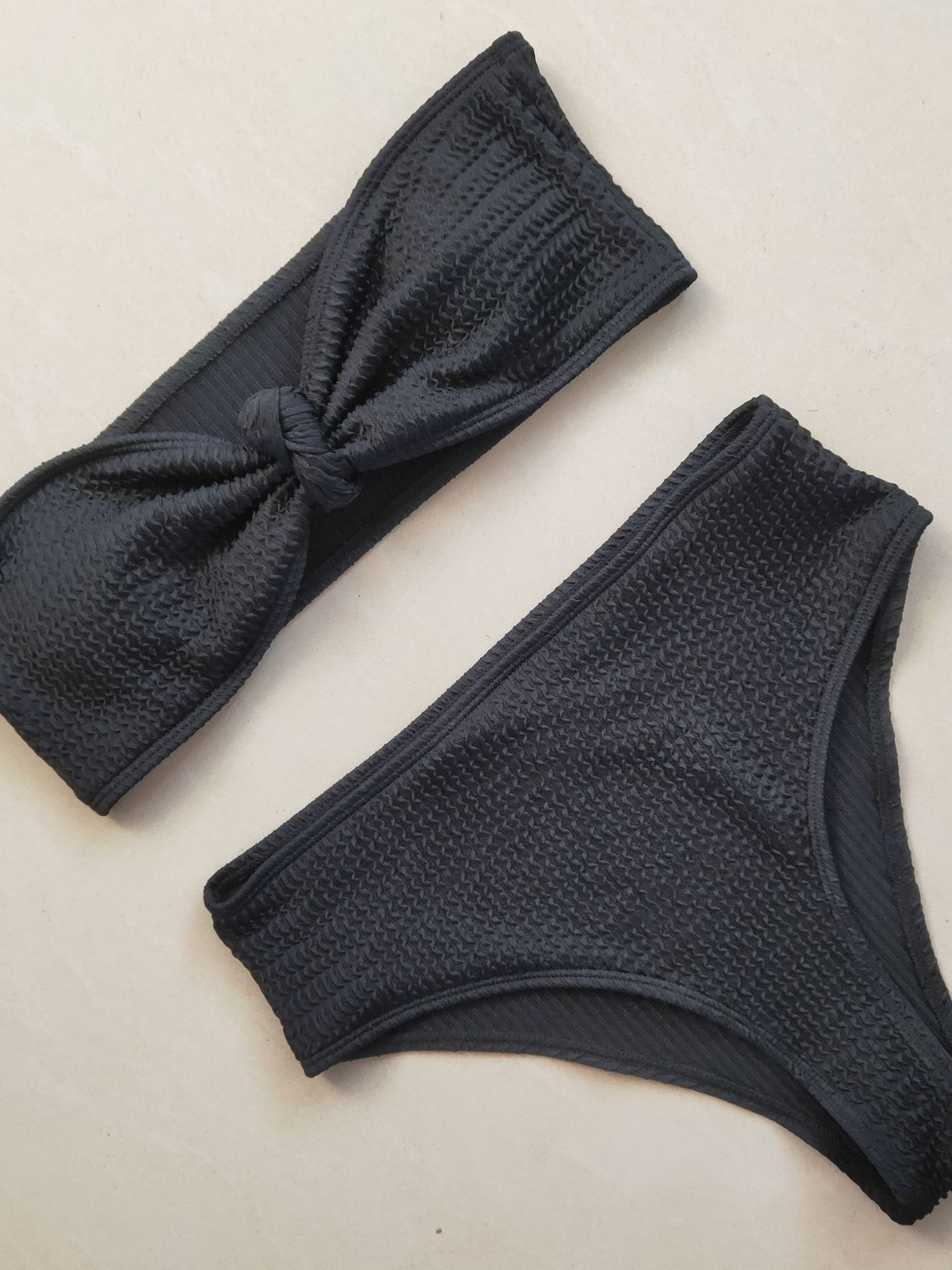 Cross-border New Swimwear Women's European and American Bikini Tube Top Split Bikini Candy Color Wavy Fabric Swimwear