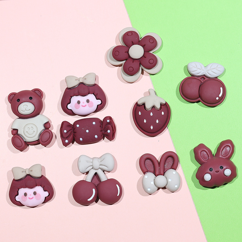 New Wine Red Strawberry Smiley Cherry Girls Bear Rabbit DIY Mobile Phone Case Children's Hair Card Accessories