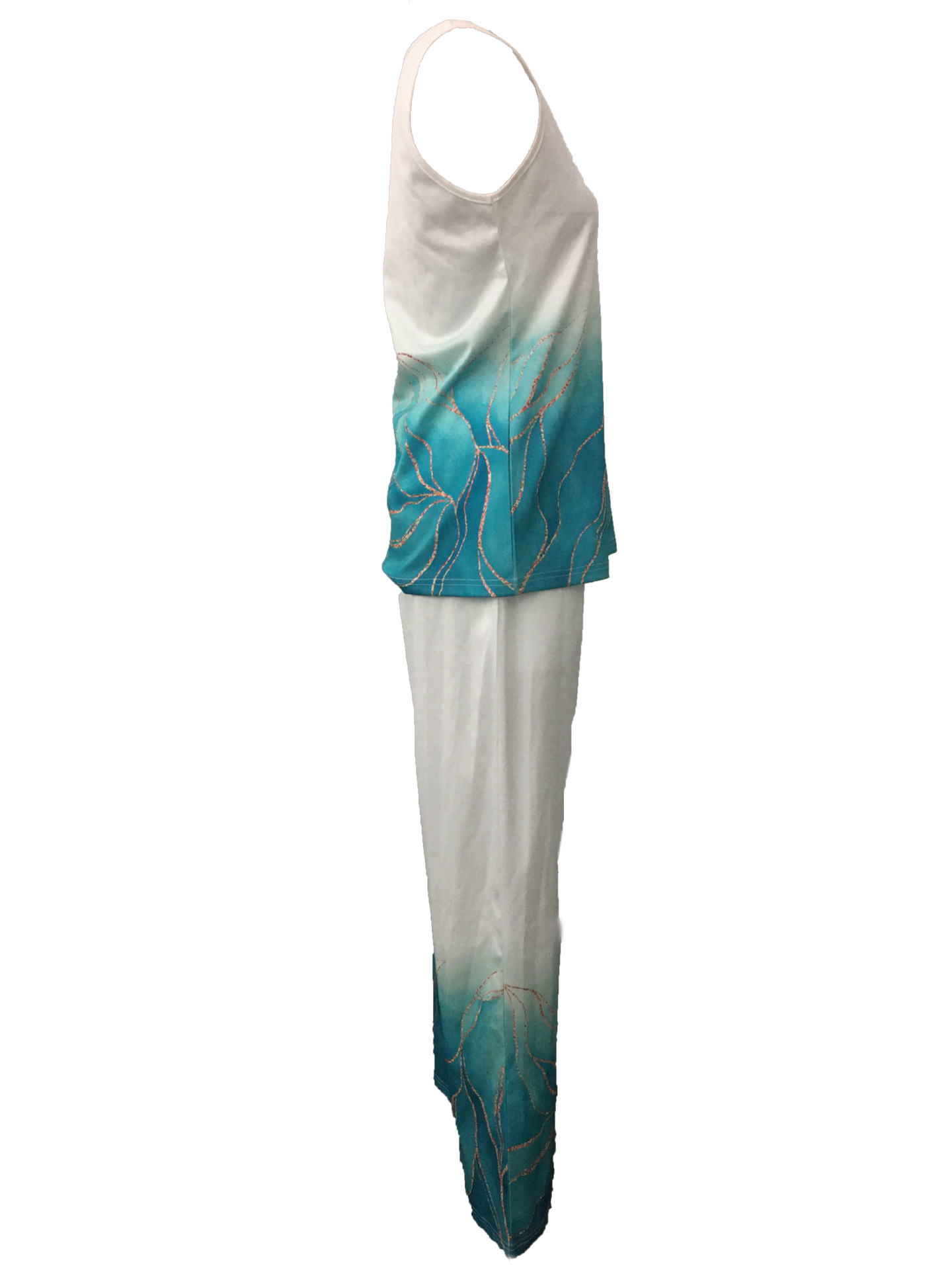 2023 Cross-border Foreign Trade Europe and America Summer Casual Women's Printed Sleeveless Top Elastic High Waist Pants Two-piece Suit_voghion.com