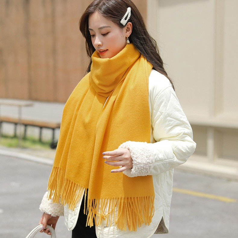 Cashmere Scarf Women's Autumn and Winter Solid Color Scarf All-match Korean Style Women's Shawl High-grade White Scarf