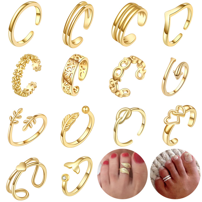 European and American summer beach jewelry foot ring Mini small size ring toe gold silver foot ring set