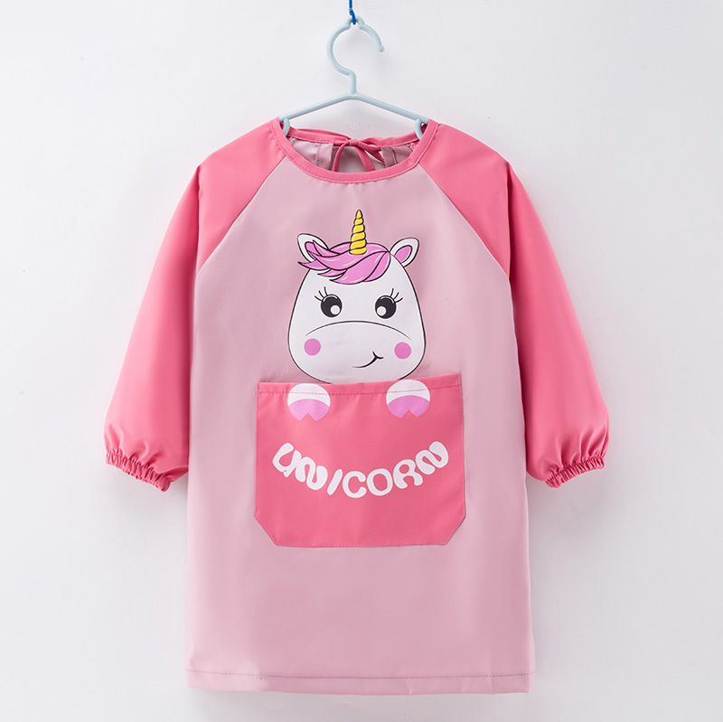 Children's Overalls Spring and Autumn Long Sleeve Printing Waterproof Dirty-proof Baby Eating Bib Baby Meal Pocket Boys and Girls Aprons