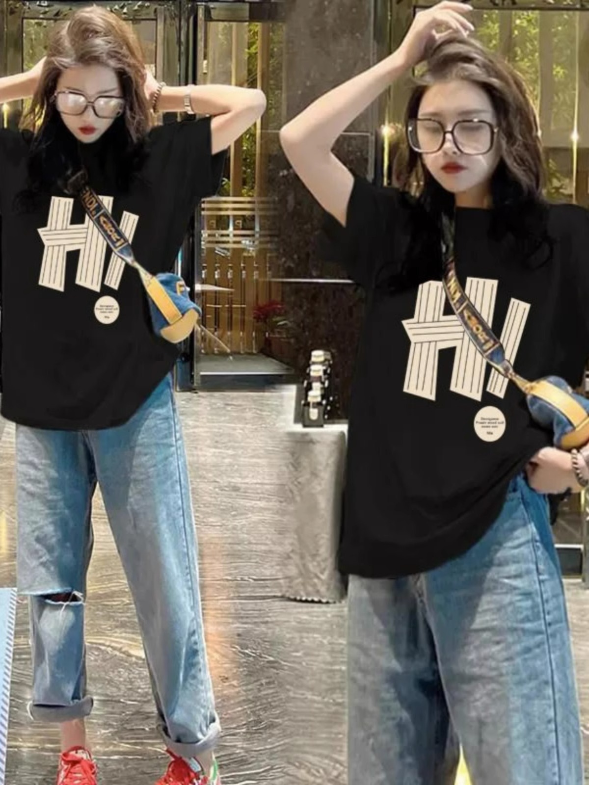 2024 New Arrival All-Match Letter Printed Short-Sleeved T-Shirt Women's Summer Loose Korean Fashionable oversize Round Neck Top