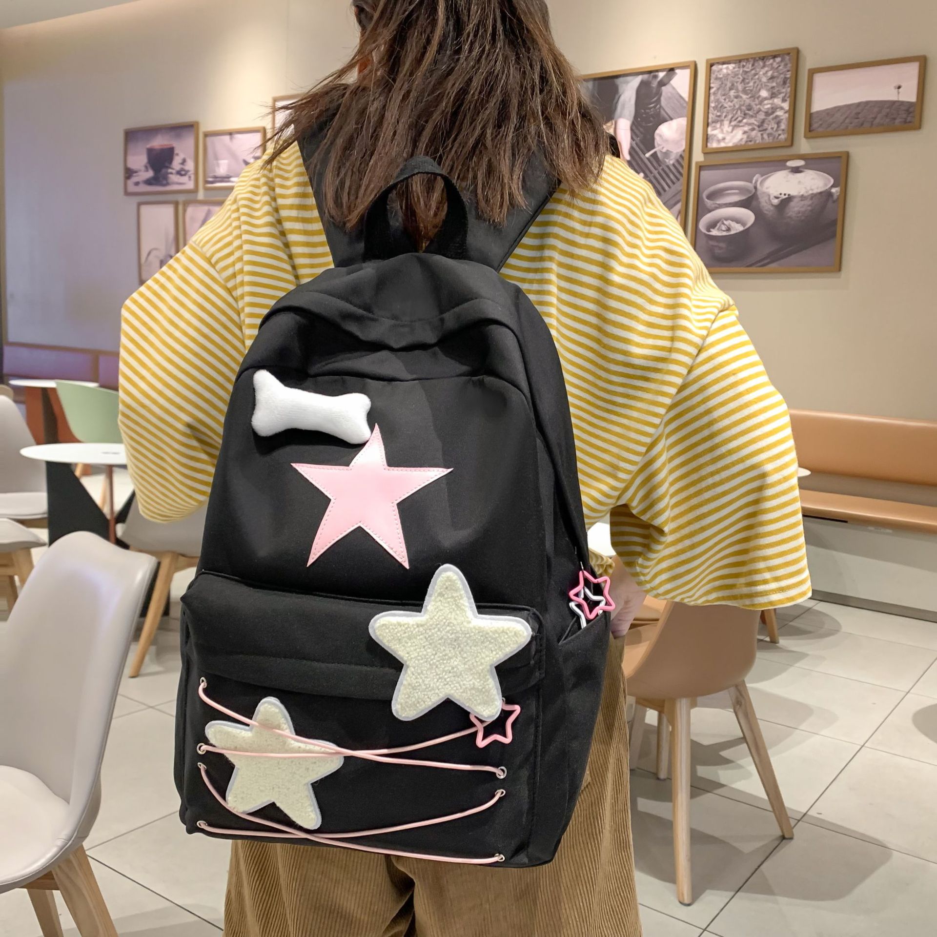 2023 New Homemade Sweet and Spicy Pink y2k Spice Girls Green Star Strap Backpack Bag Yabi Large Capacity Schoolbag