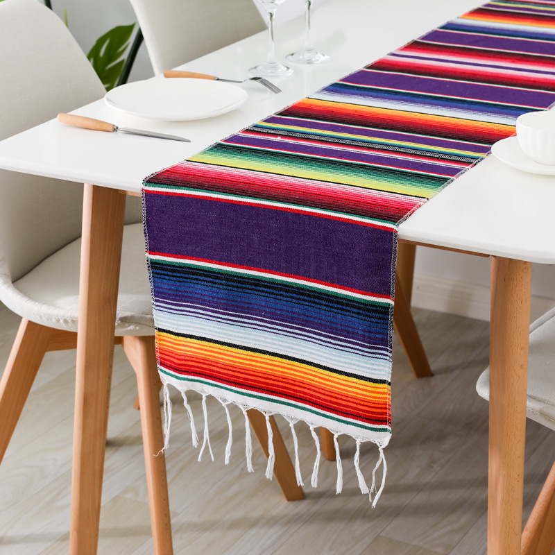 Mexican table runner party decoration striped tablecloth woven blanket tablecloth tassel outdoor beach blanket picnic cloth