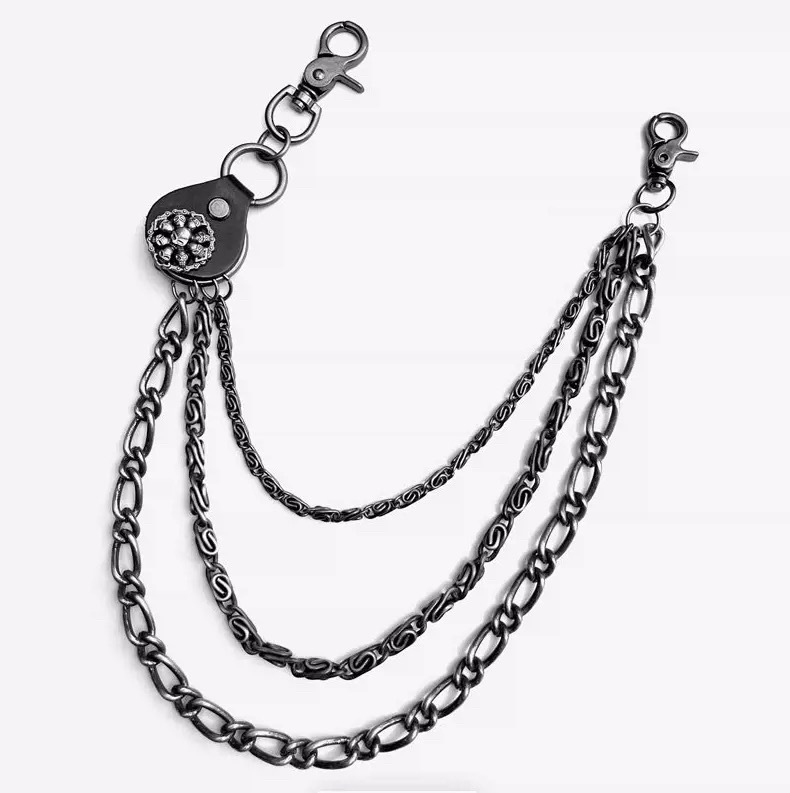 Punk hip hop motorcycle Street men's pants chain trendy cowhide stitching waist chain metal American retro chain