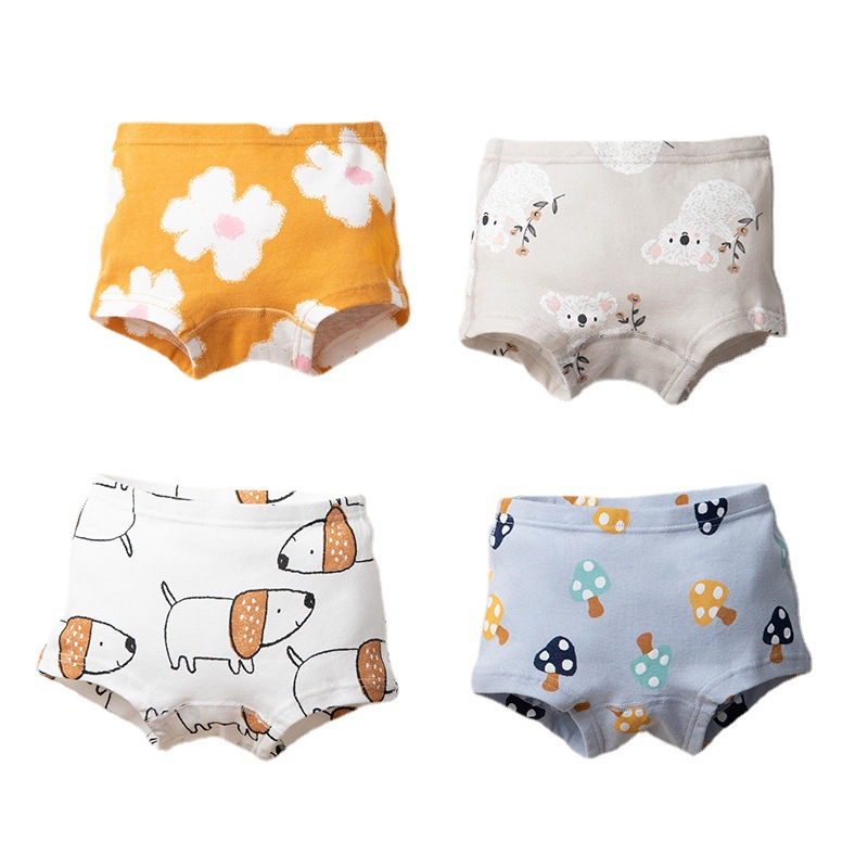 European and American Children's Underwear Girls Underwear Threaded Cartoon Boxer Underwear Four Corner Cotton Underwear Girls Baby Shorts