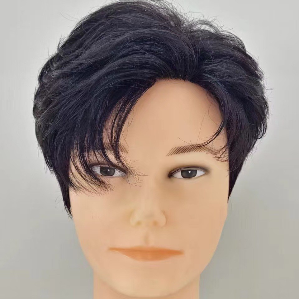 in stock wholesale men's full head cover differential broken cover short hair neat bangs Korean handsome men's daily fluffy hair cover