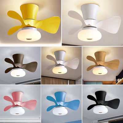 Simple new fan chandelier children's room bedroom fan light girl's room ceiling fan light frequency conversion mute