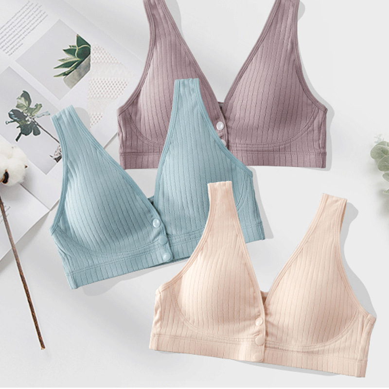 Breastfeeding Bra Pure Cotton Thin Rib Vest for Pregnant Women Breastfeeding Underwear No Steel Ring Front Buckle Breathable Breathable Breastfeeding Bra