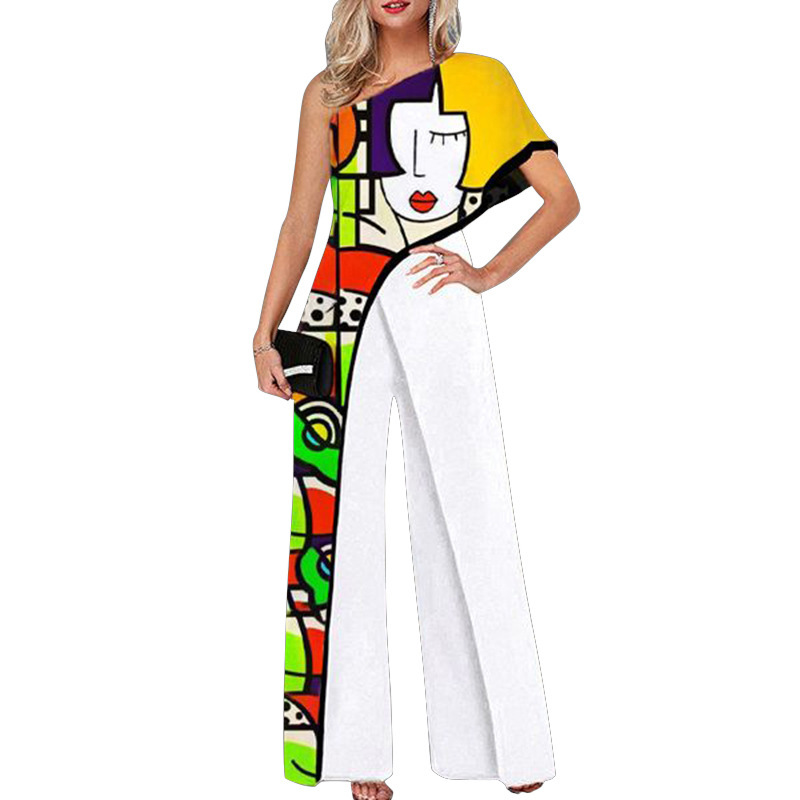 2024 spring and summer Europe and the United States cross-border Amazon independent station wide leg pants fashion printed pattern jumpsuit