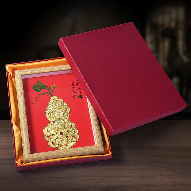 Ping An Gourd Copper Money Gold Coin Treasury Mural Opening housewarming fortune tree Hanging Painting Money Flower Coin Photo Frame Ornaments