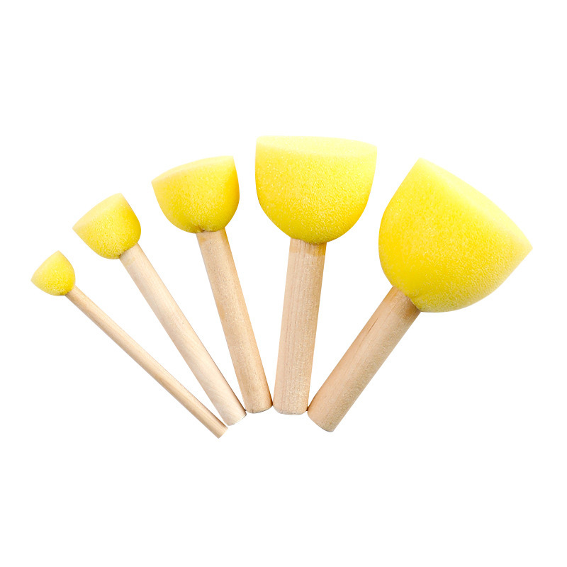 Factory wholesale wooden handle Sponge round mushroom head brush children's art painting graffiti tools series