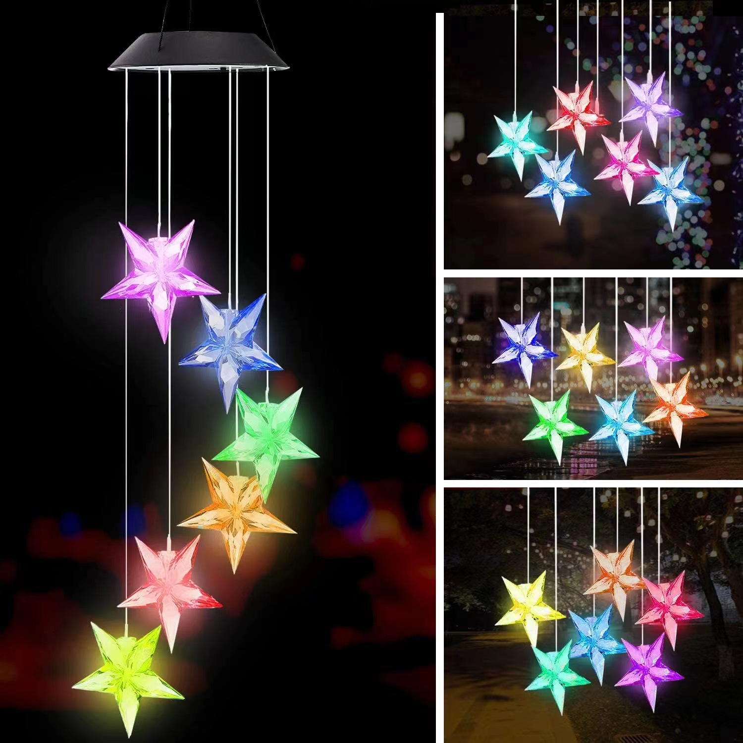 Solar wind bell lamp balcony terrace decorative chandelier outdoor waterproof particle ball and other landscape decorative lights