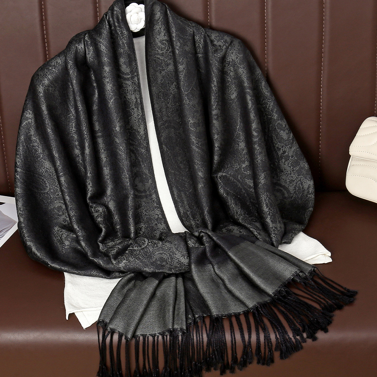 Cross-border Fashion Paisley Pattern Ethnic Style Cashew Jacquard Pashmina Casual Tassel Scarf Shawl