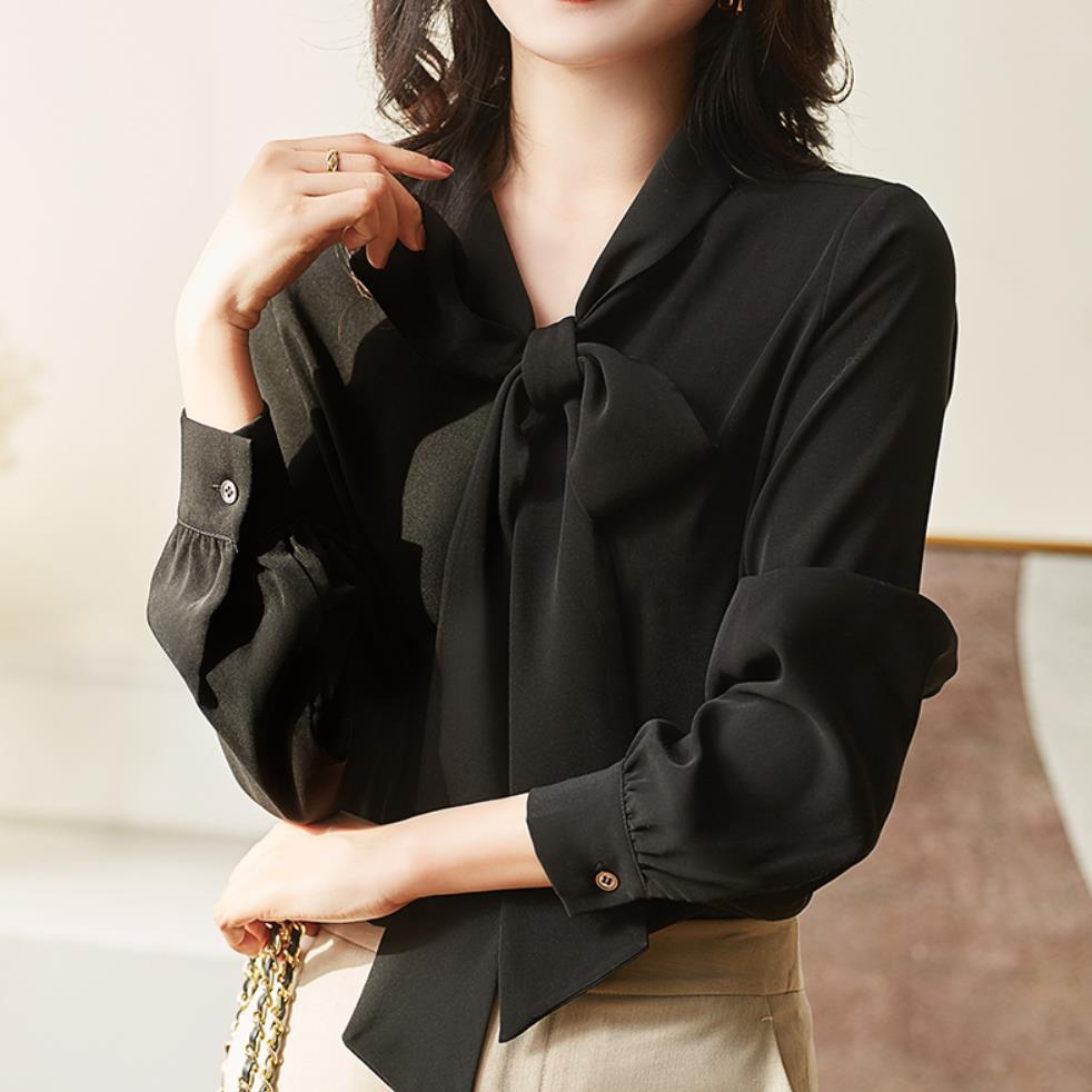 2023 Spring New Commuter Inner Top Bow Ribbon V-Neck Draping Slimming Elegant Korean Style Shirt for Women