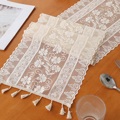 Nordic Lace Tablecloth Table Runner High-grade White Decorative Dining Table New American Style Coffee Table Crochet Tassel Christmas