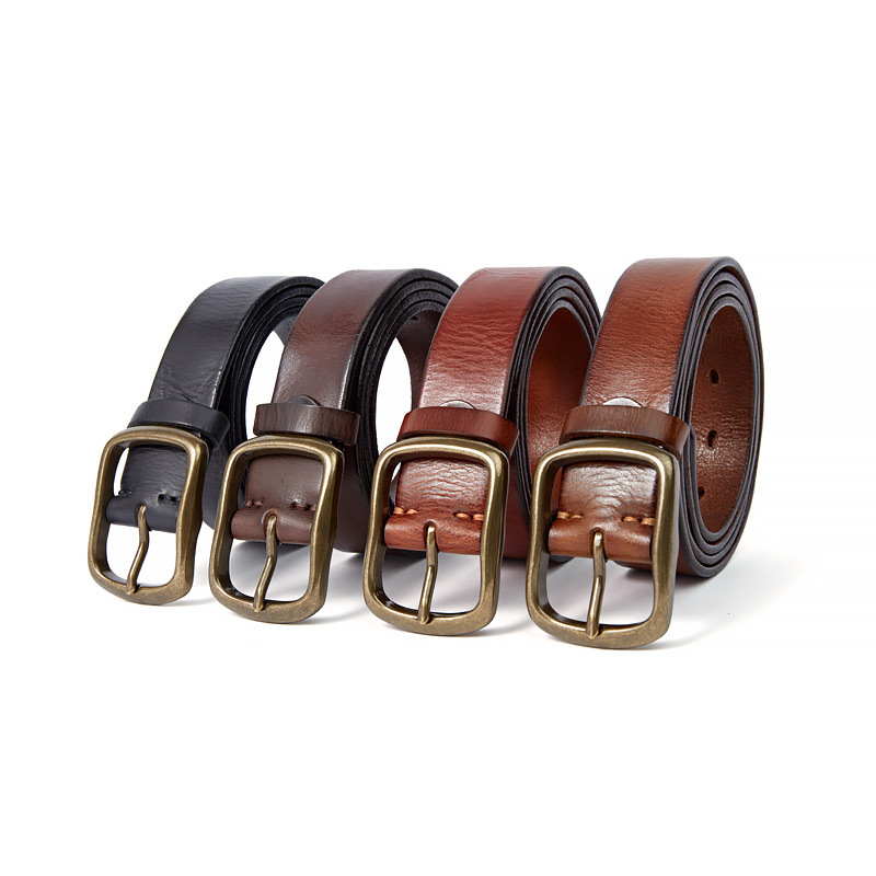 Leather Belt Men's Genuine Leather Pin Buckle New First Layer Cowhide Casual Fashion All-match Glossy Green Youth Women's Pants Belt