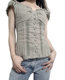 2022 Amazon Independent Station New Women's Pleated Shoulder Low Collar Button Folding Lace Tight Top
