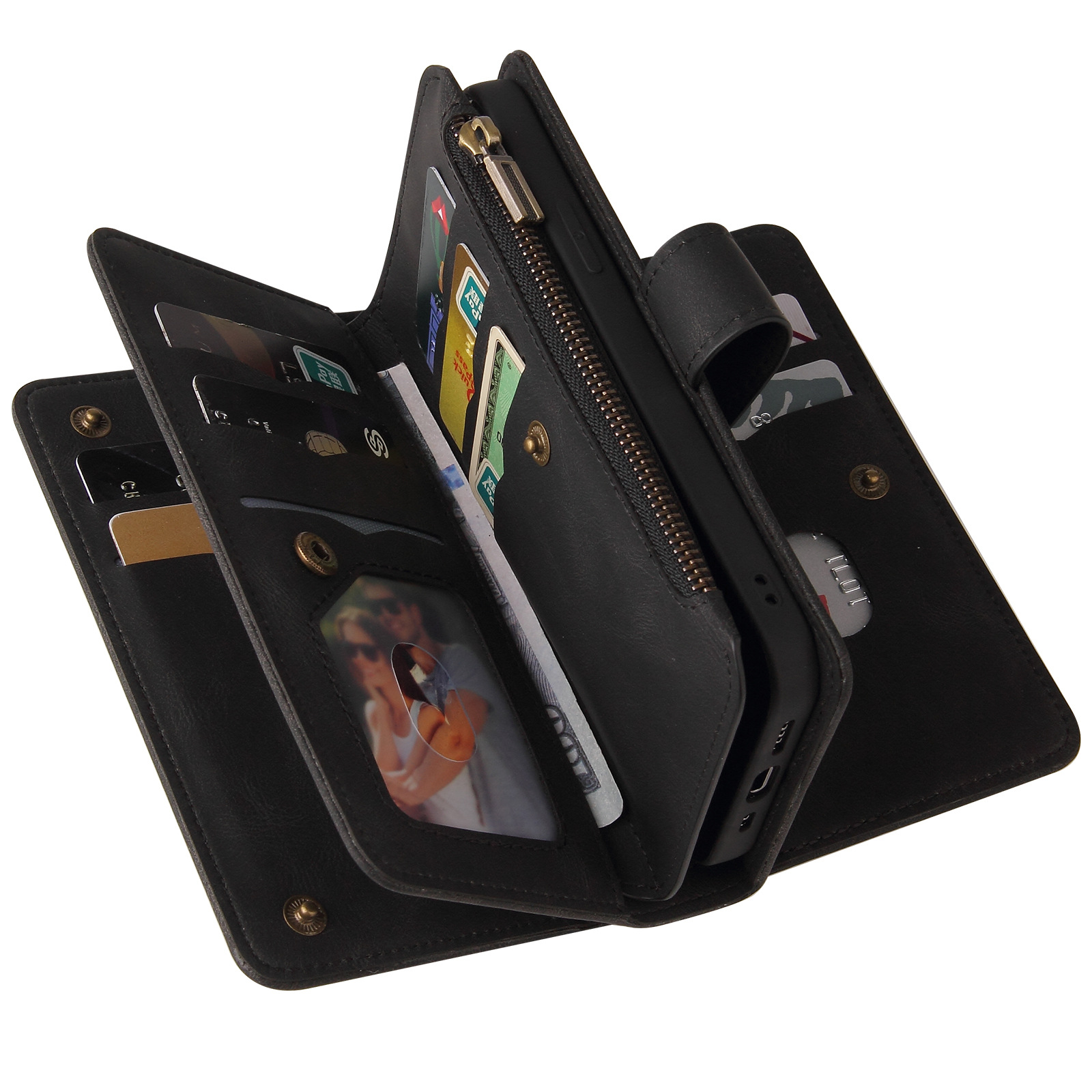 Suitable for Samsung S23ultra zipper 15 card leather case S23plus wallet phone case lanyard S23 skin feeling leather case