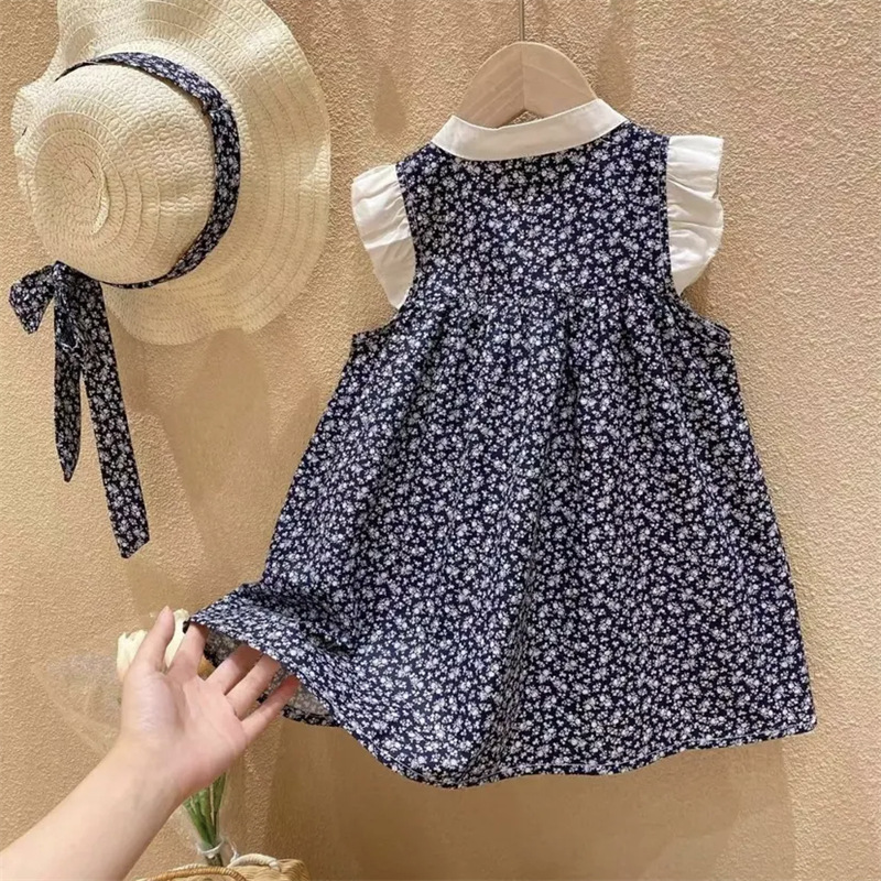 Girls floral dress High sense summer 2023 new Korean version of young girl baby thin sleeveless princess skirt