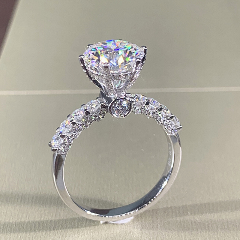 跨境熱賣 鍍白金鑲水晶戒指女士珠寶飾品 璀璨之星結婚鑽戒批發