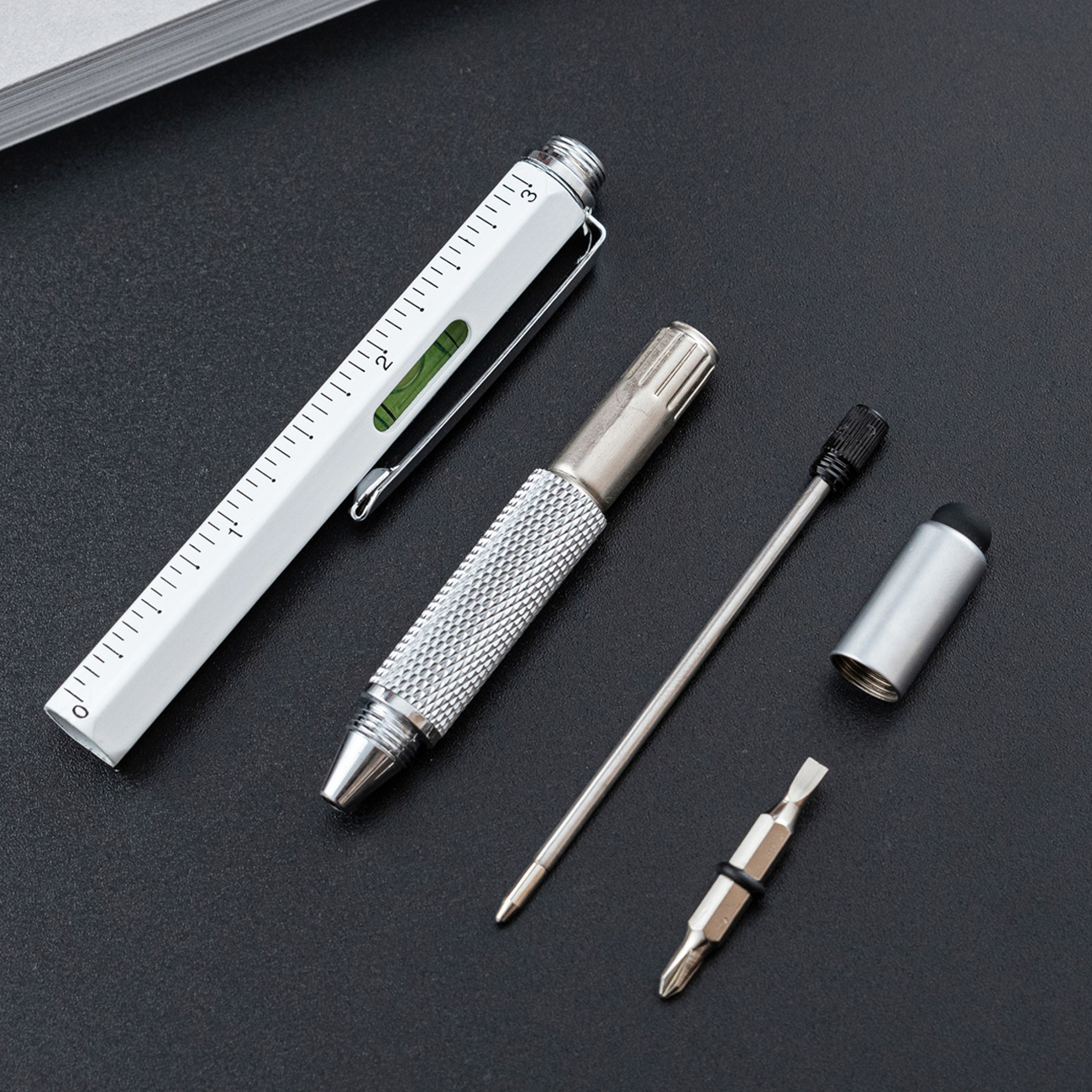 Multi-function pen six-in-one metal ballpoint pen spot scale level screwdriver capacitance pen creative tool pen