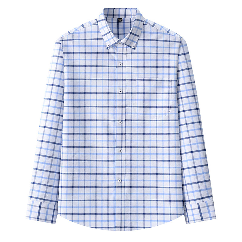 Men's Long-sleeved Shirt Cotton Oxford Button Collar Xinjiang Long-staple Cotton Striped Plaid Casual All-match Men's Shirt