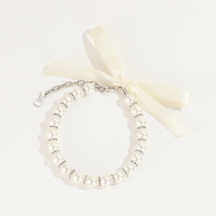 Zhous Pet Products Collar Traction Rope Collar Pearl Cat Necklace Medium and Small Dog Collar Neck Jewelry