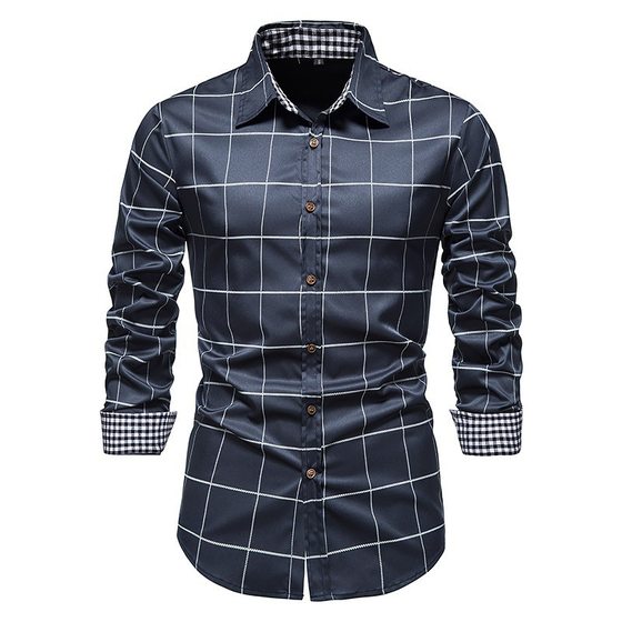 2023 new hot solid color plaid cardigan men's plus size casual loose comfortable shirt Amazon AliExpress