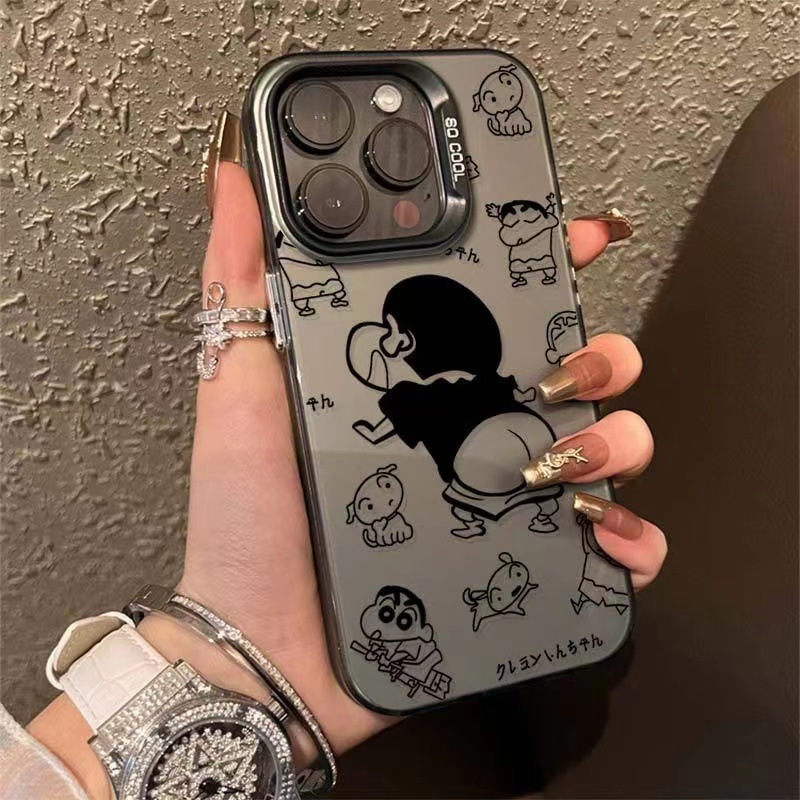 搞怪小新金屬按鍵適用蘋果15promax手機殼iphone13/12/11卡通15潮