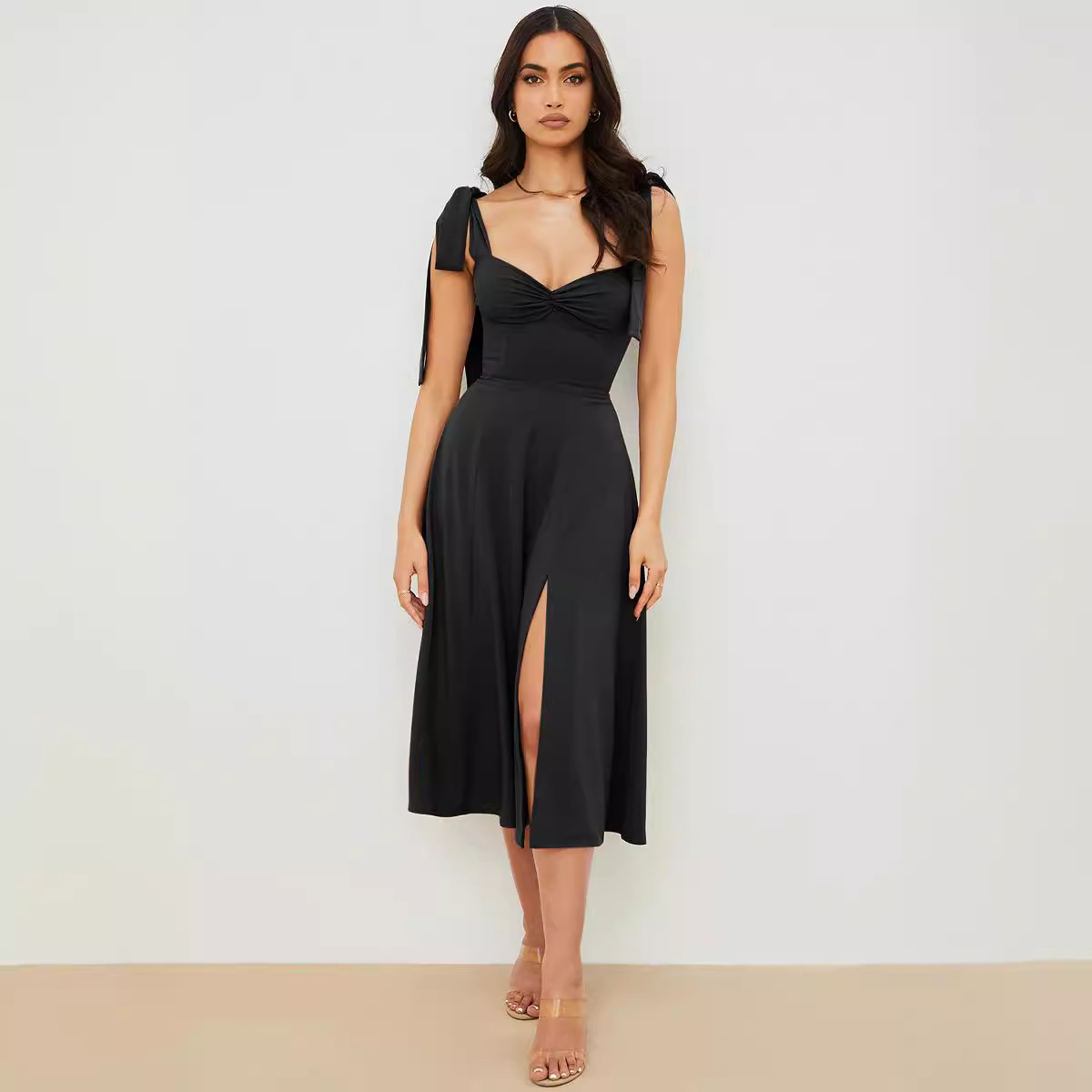 house of cb European and American sexy strap printed lace-up irregular A- line dress-with lining