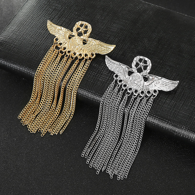 Men's Golden Crown Eagle Tassel Golden Brooch Personalized Fashionable Suit Silver Chain Pin Clothing Accessories