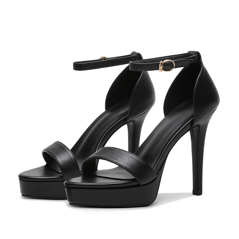 518-6 Leather High Heels Stiletto Heel Platform Thick-soled Sandals Women's Fashion Slimming Night Professional Work Shoes