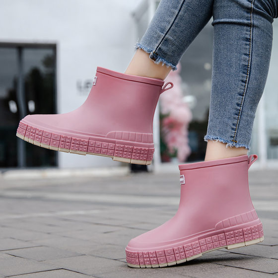 Japanese Style Rain Shoes Women's Fashionable Outer Wear overshoes Lightweight Waterproof Rubber Shoes New Work Non-Slip Adult Short Rain Boots