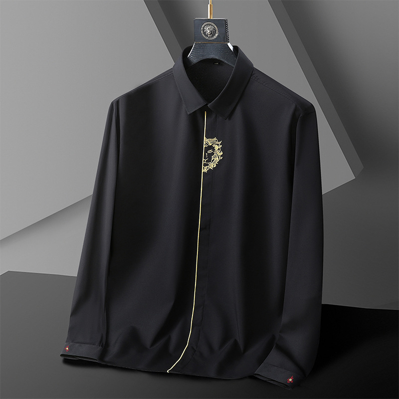 Amazon plus size Long Sleeve Shirt Men's Spring and Autumn Plus Size Business Casual Distinctive Embroidered Shirt Fat Guy Shirt