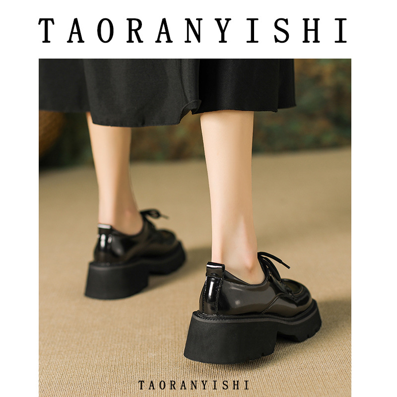 Thick-soled small leather shoes women's 2023 spring new leather uniform shoes academic style lace-up loafers small size 33 34